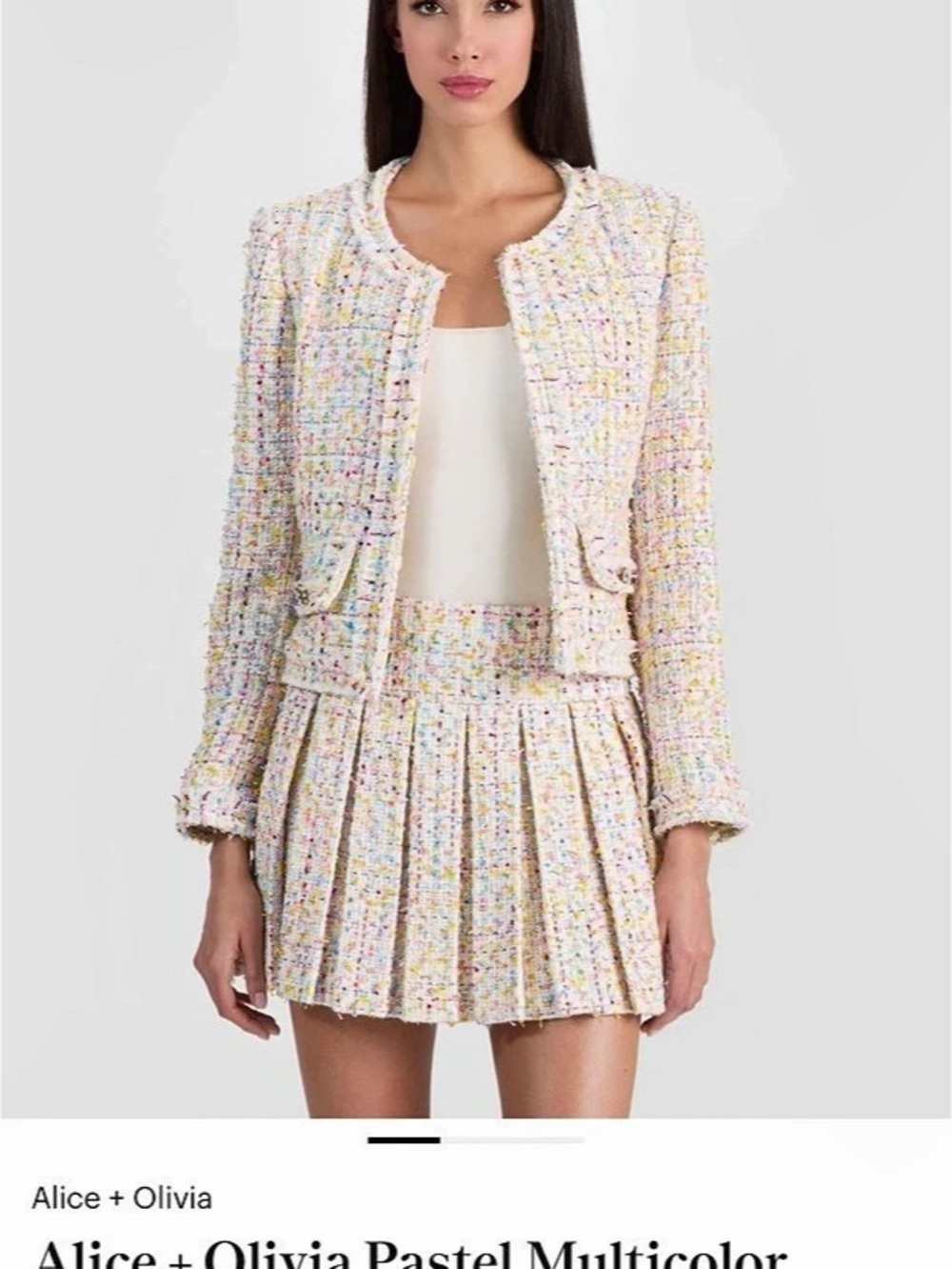 2 peice Alice + Olivia Landon Cropped Boxy Jacket White & Multicolor+skirt